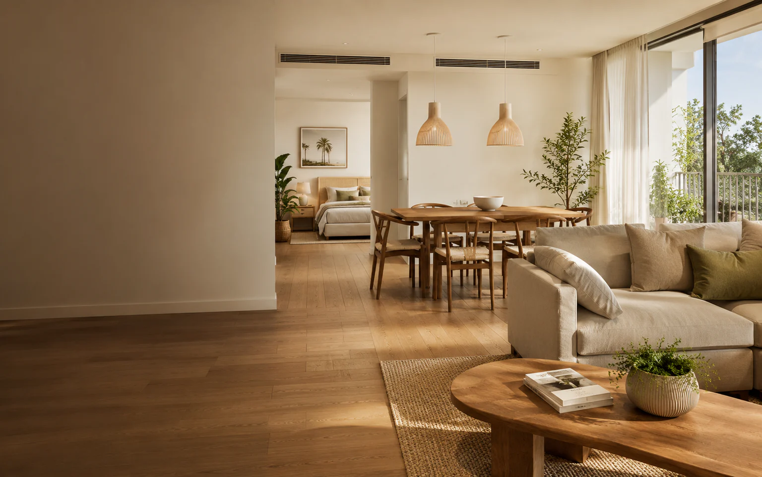 Open-plan living, dining and bedroom furnished by LifeSpace
